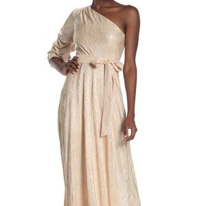 ALICE AND OLIVIA Jeanie One Shoulder Maxi Dress In Cream/gold Size 0